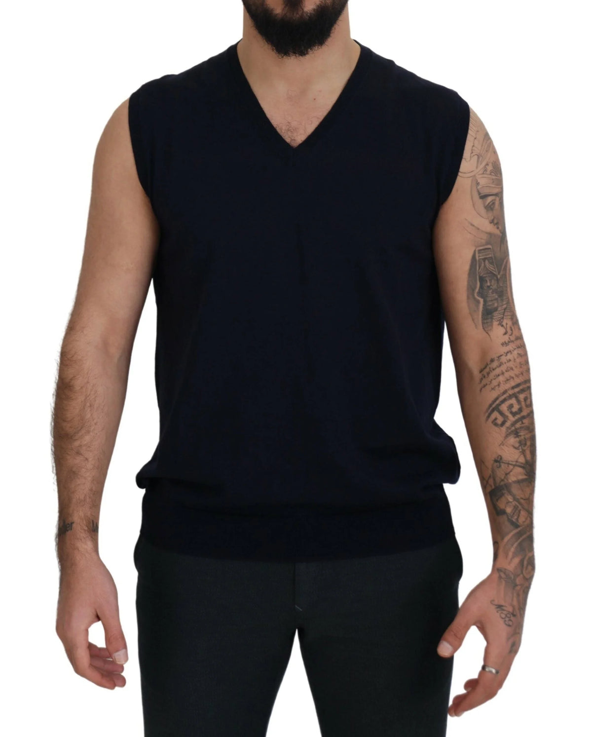 Paolo Pecora Milano Black Cotton V-neck Sleeveless Tank T-shirt - IT62 | 5XL - Tank Tops