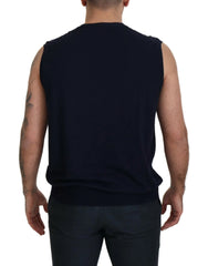 Paolo Pecora Milano Black Cotton V-neck Sleeveless Tank T-shirt - IT62 | 5XL - Tank Tops