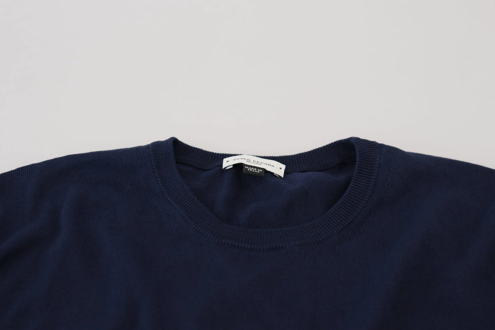 Paolo Pecora Milano Blue Cotton Crewneck Pullover Sweater - IT54 | XL - Sweaters