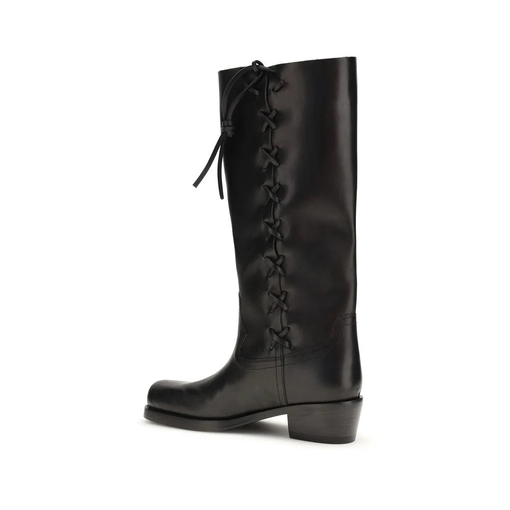 Paris Texas Black Calf Leather Bos Taurus Lace-Up Boots