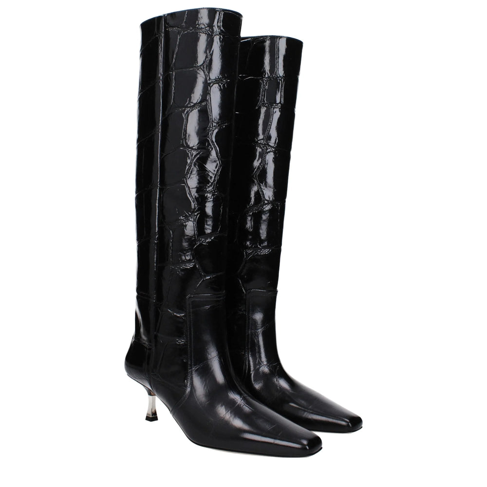 Paris Texas Black Leather High Heel Boots - EU37/US7