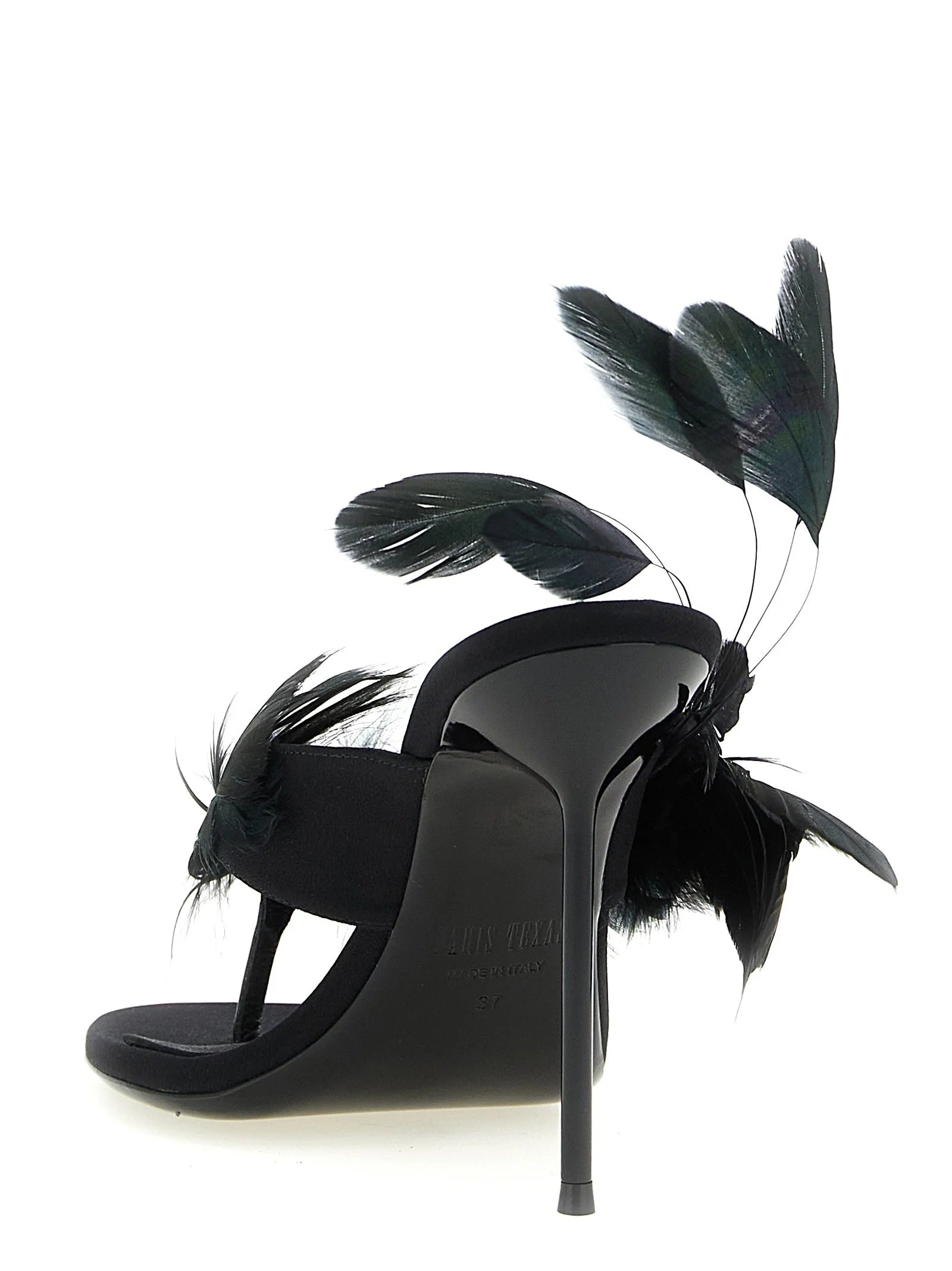 Paris Texas Black Silk Stiletto Heel Sandals - EU36/US6