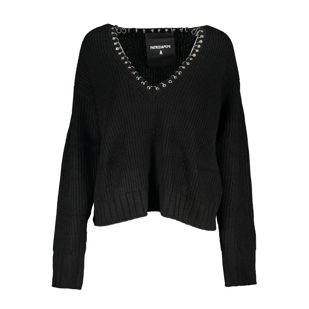 Patrizia Pepe Elegant Long Sleeved V-Neck Sweater with Chic Details - Sweaters