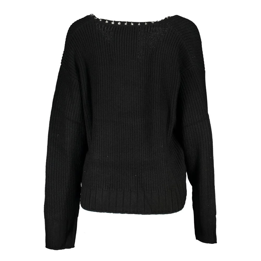 Patrizia Pepe Elegant Long Sleeved V-Neck Sweater with Chic Details - Sweaters