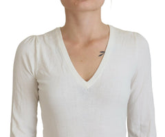 Patrizia Pepe Ivory V-Neck Long Sleeves Women Blouse Top - IT1 | XS - Blouses