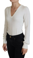 Patrizia Pepe Ivory V-Neck Long Sleeves Women Blouse Top - IT1 | XS - Blouses