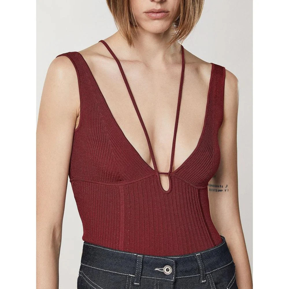 Patrizia Pepe Red Viscose Sleeveles T-Shirt