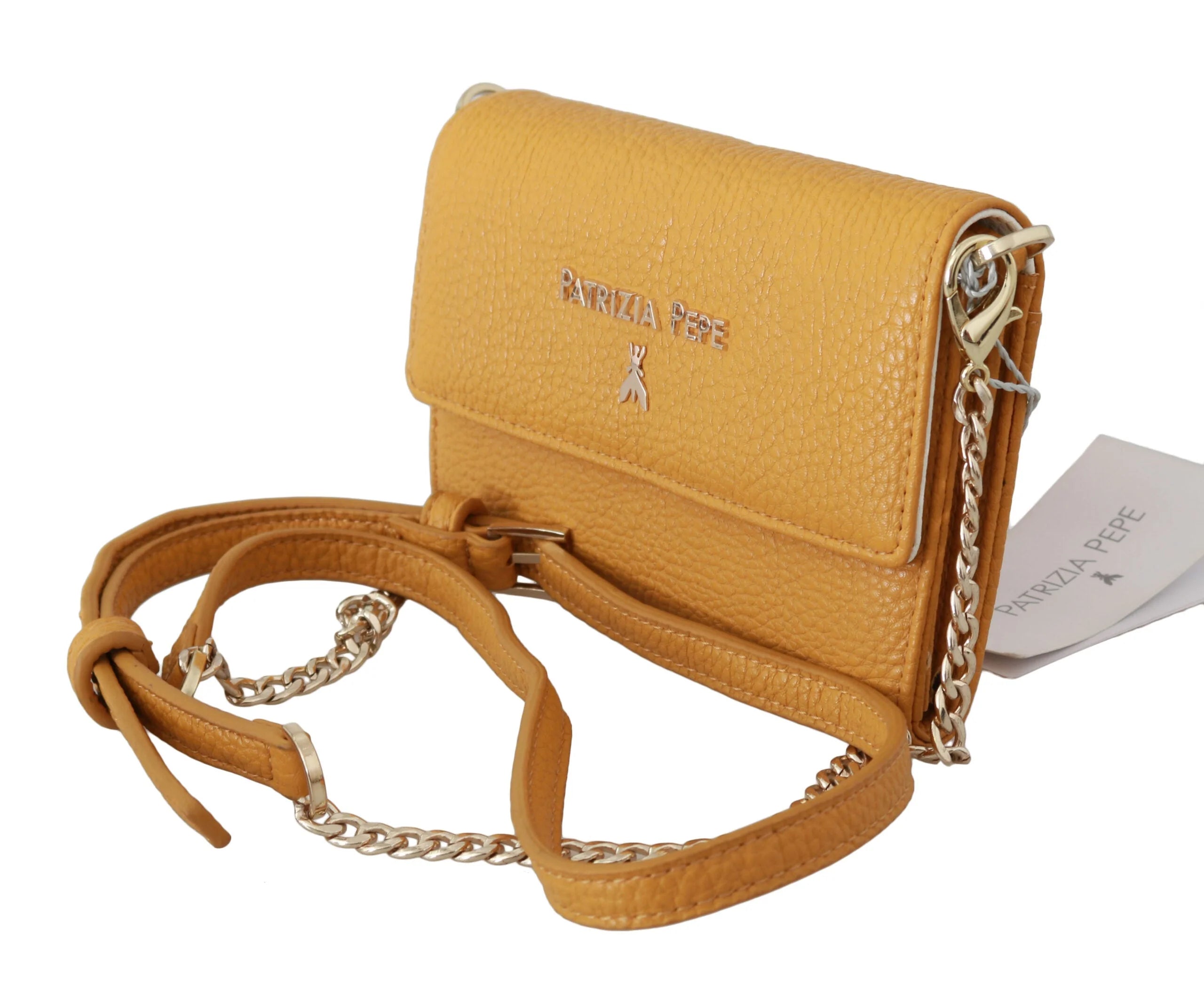 Patrizia Pepe Yellow Logo Leather Shoulder Strap Sling Bag - Cross Body Bags