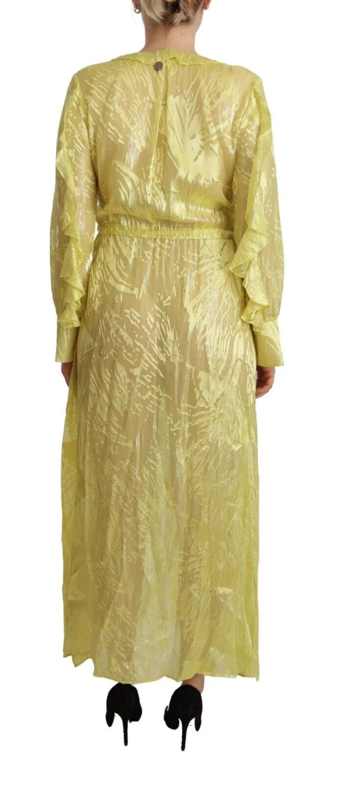 Patrizia Pepe Yellow Silk Long Sleeves Plunging Maxi Dress - IT40|S - Dresses