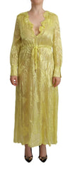 Patrizia Pepe Yellow Silk Long Sleeves Plunging Maxi Dress - IT40|S - Dresses
