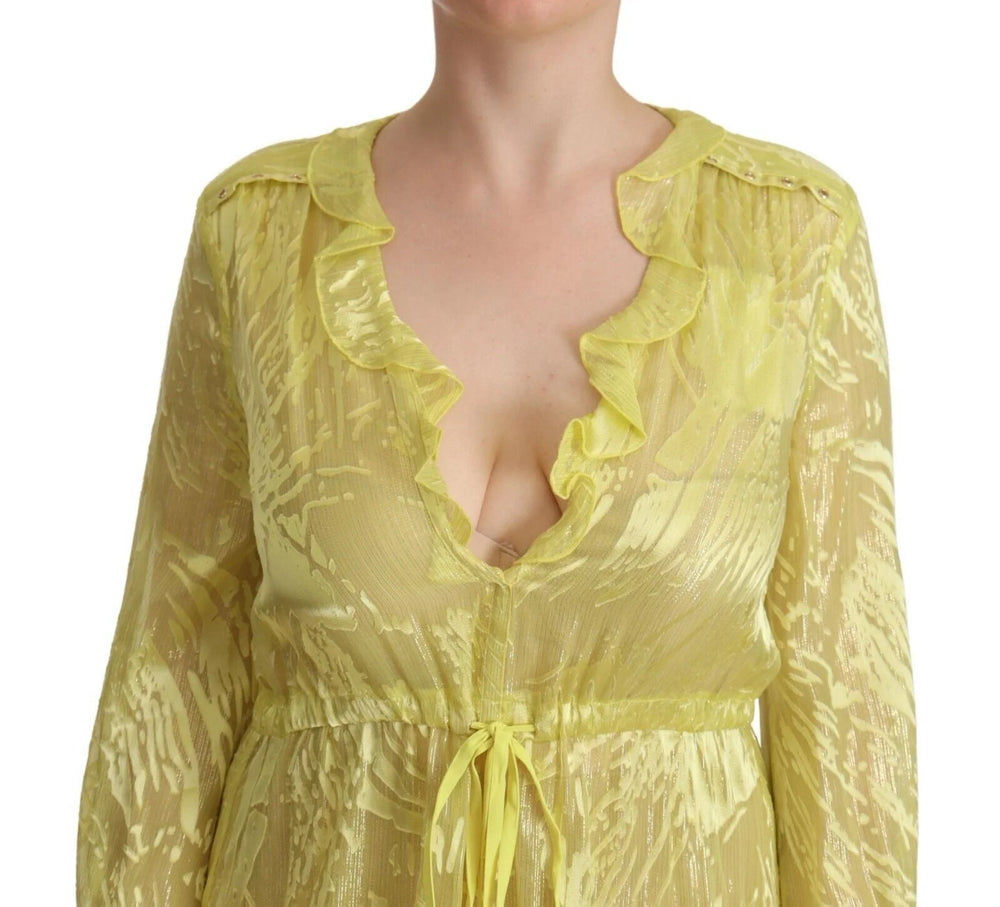 Patrizia Pepe Yellow Silk Long Sleeves Plunging Maxi Dress - IT40|S - Dresses