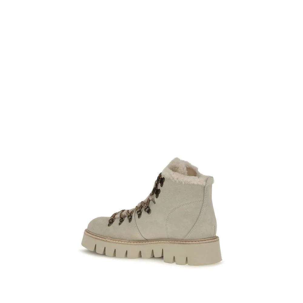 Pedro García Beige Calf Leather Bos Taurus Lace-Up Boots