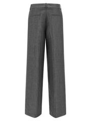 Peserico Gray Linen Casual Pants