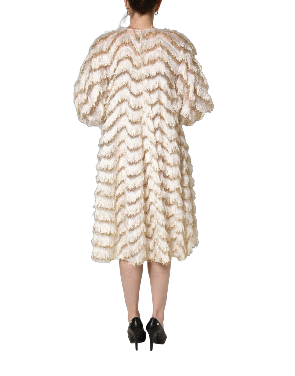 Peserico Ivory Fringe Layered Shift Midi Dress - IT36|XXS