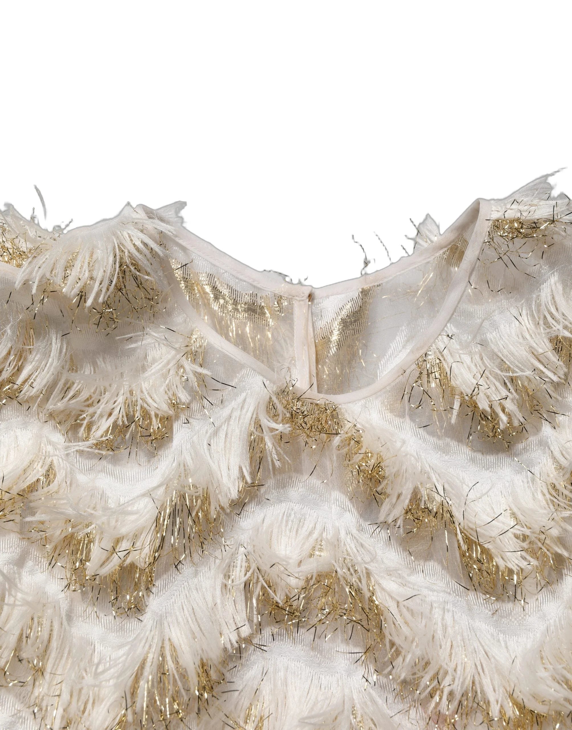Peserico Ivory Fringe Layered Shift Midi Dress - IT36|XXS