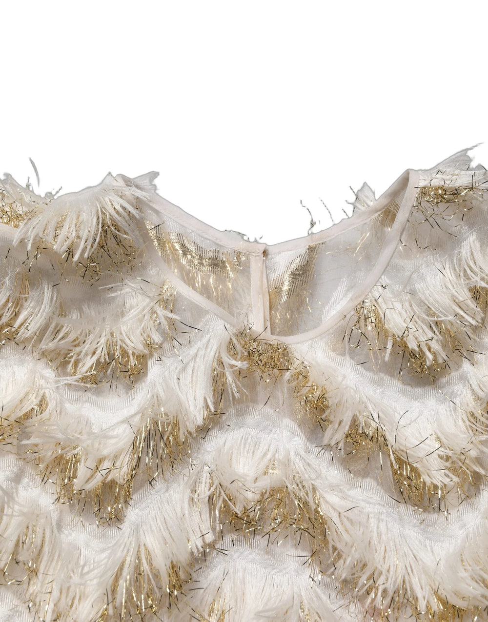 Peserico Ivory Fringe Layered Shift Midi Dress - IT36|XXS