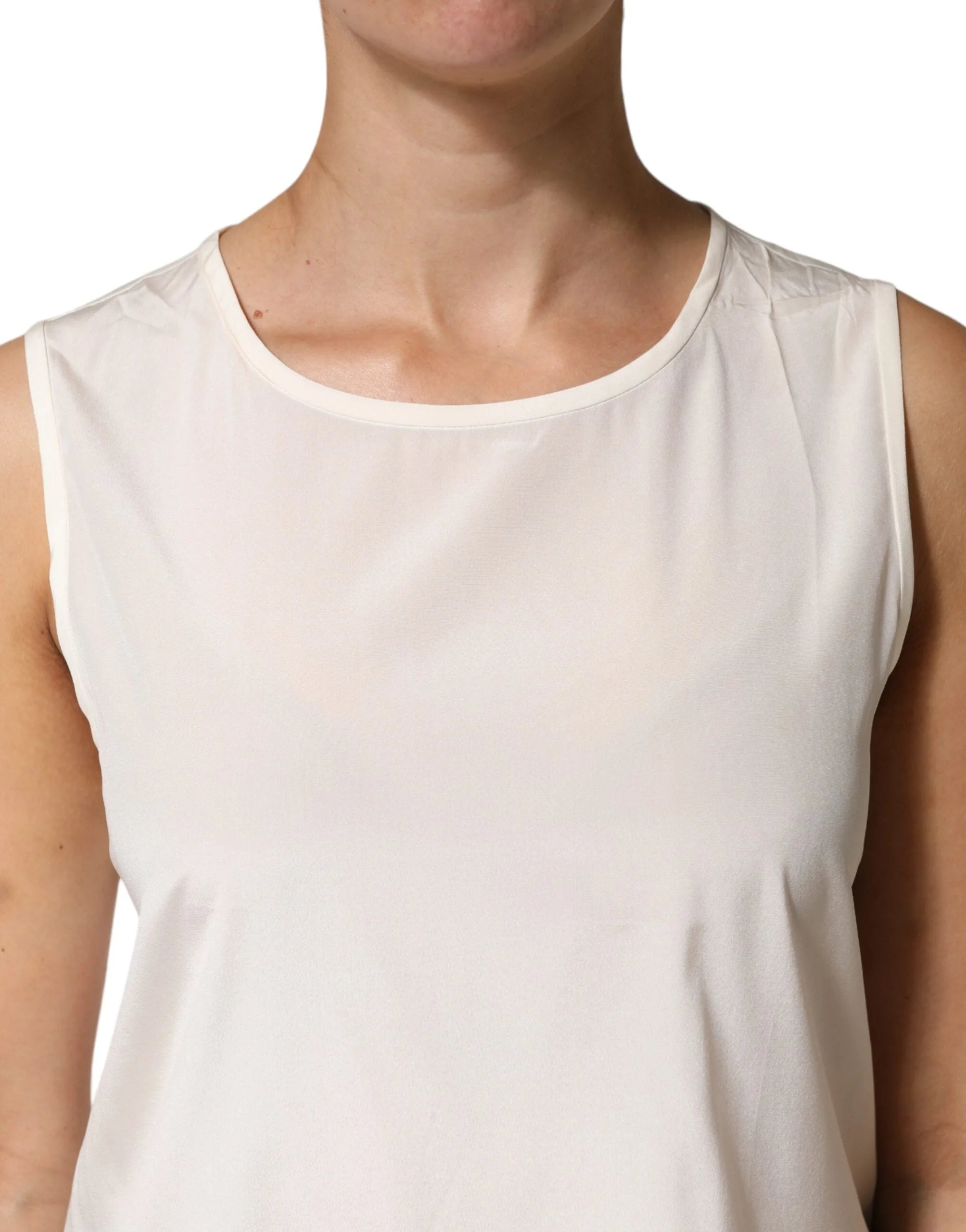 Peserico Off White Silk Stretch Roundneck Sleeveless Tank Top - IT44 | L
