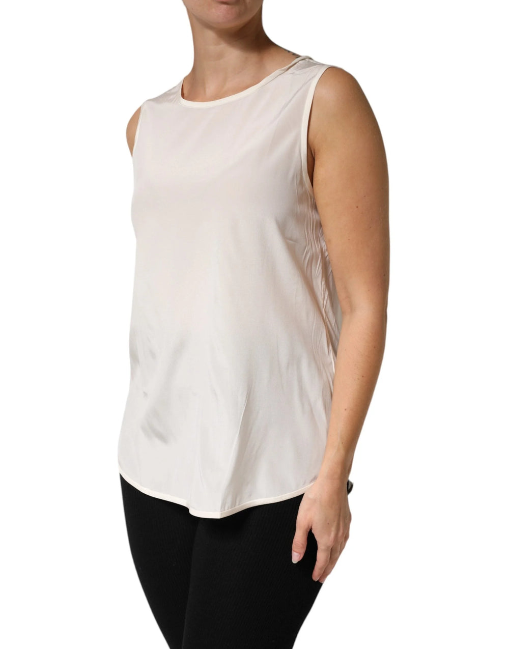 Peserico Off White Silk Stretch Roundneck Sleeveless Tank Top - IT44 | L