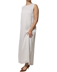 Peserico White Sleeveless Round Neck Shift Long Maxi Dress - IT46|XL - Dresses