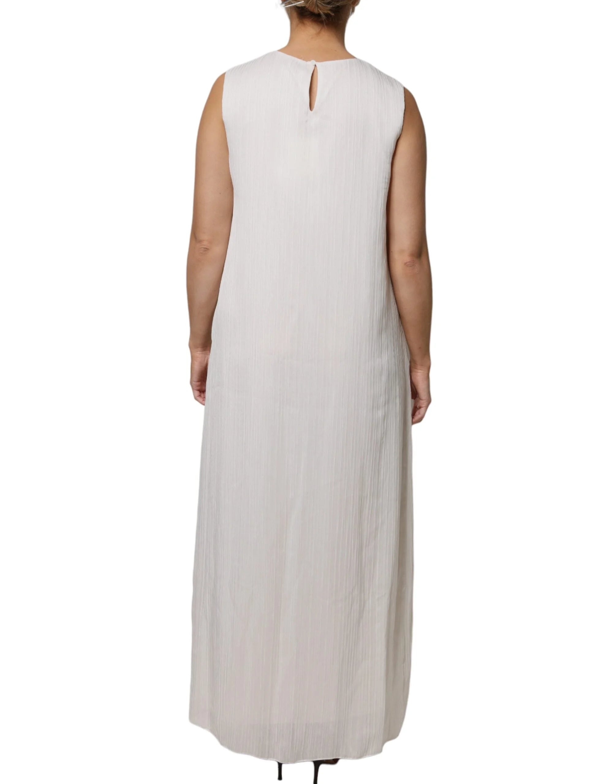 Peserico White Sleeveless Round Neck Shift Long Maxi Dress - IT46|XL - Dresses