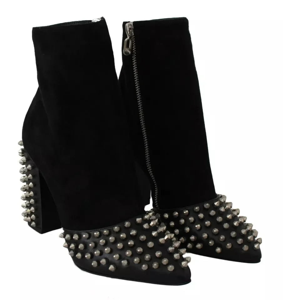 Philipp Plein Black Suede Studded Heels Ankle Boots Shoes - EU36/US6 - Boots
