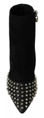 Philipp Plein Black Suede Studded Heels Ankle Boots Shoes - EU36/US6 - Boots