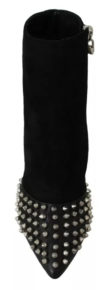 Philipp Plein Black Suede Studded Heels Ankle Boots Shoes - EU36/US6 - Boots