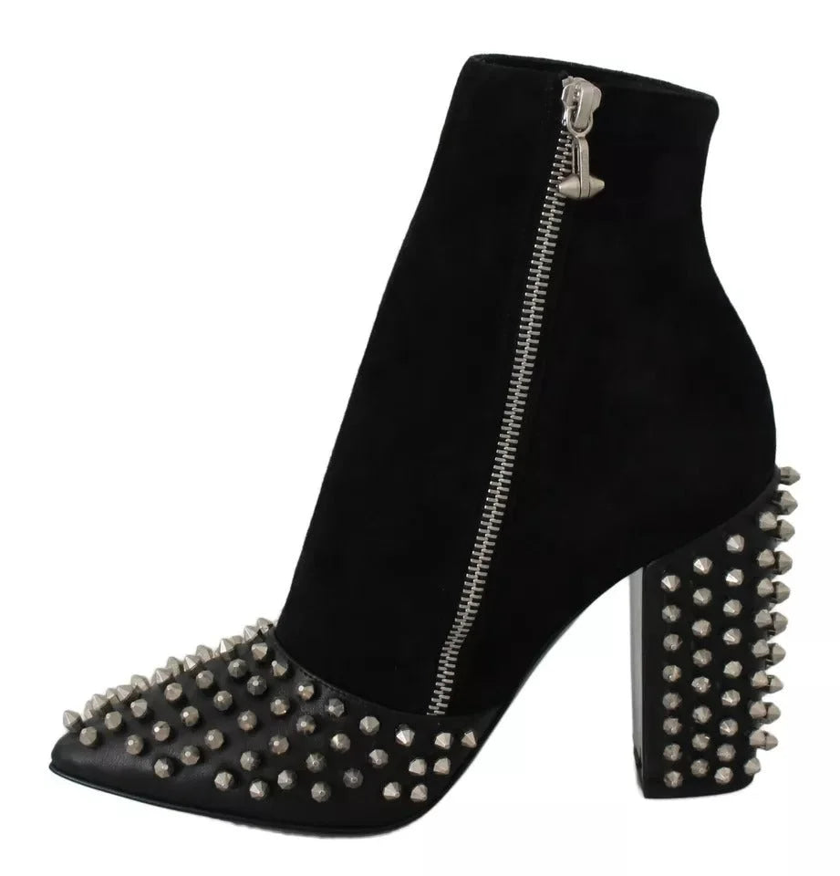 Philipp Plein Black Suede Studded Heels Ankle Boots Shoes - EU36/US6 - Boots