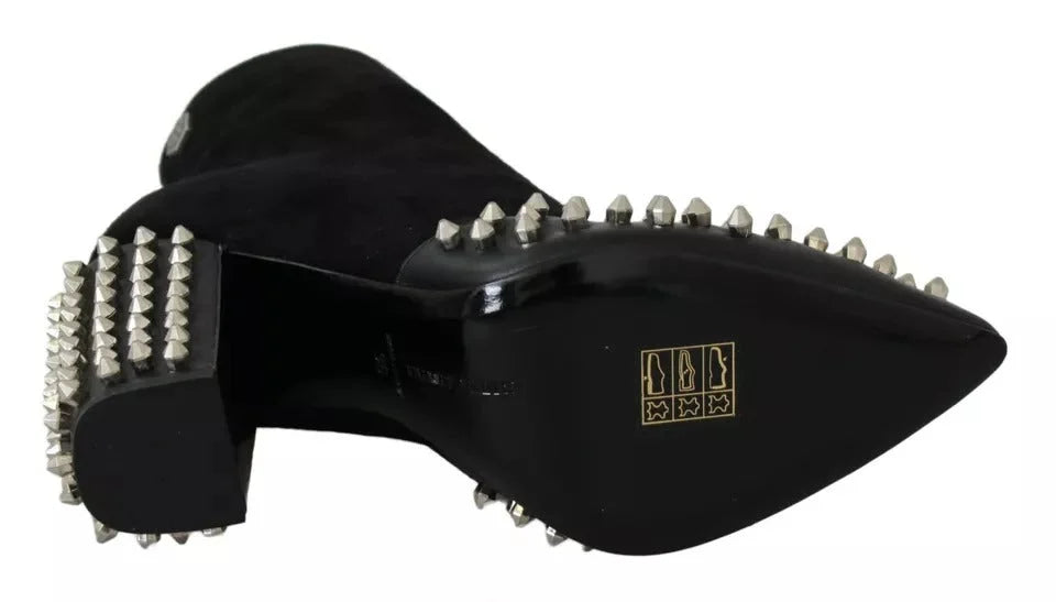 Philipp Plein Black Suede Studded Heels Ankle Boots Shoes - EU36/US6 - Boots