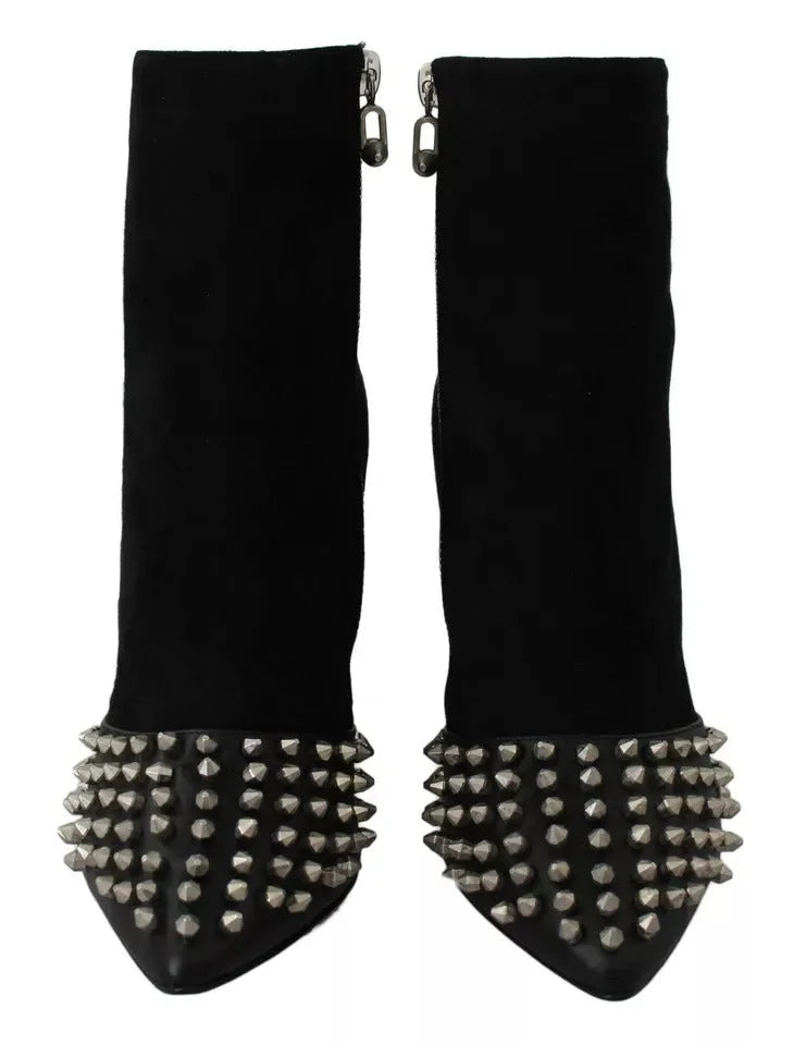 Philipp Plein Black Suede Studded Heels Ankle Boots Shoes - EU36/US6 - Boots