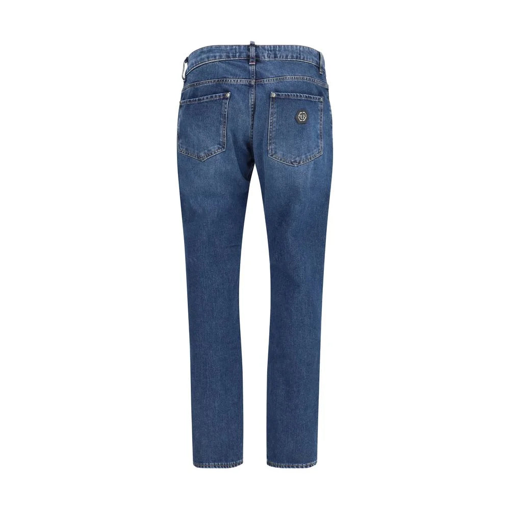 Philipp Plein Blue Cotton Straight-Leg Jeans
