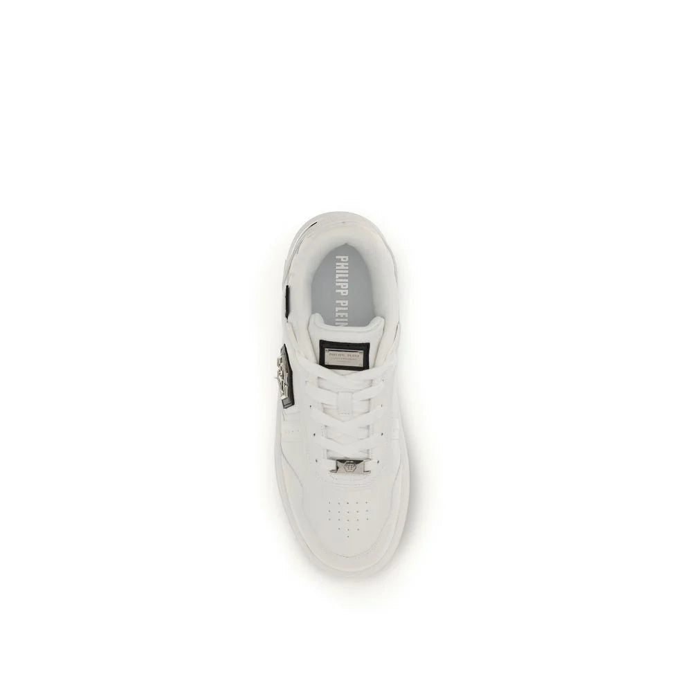 Philipp Plein White Calf Leather Bos Taurus Athletic Sneakers - Sneakers