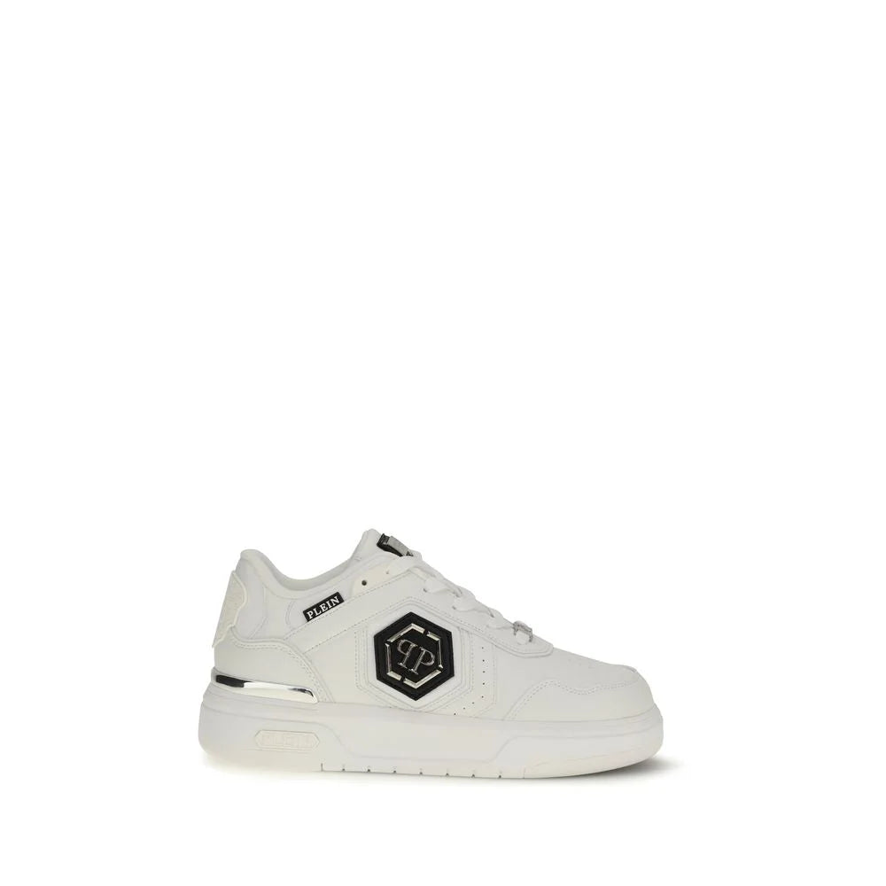 Philipp Plein White Calf Leather Bos Taurus Athletic Sneakers - Sneakers