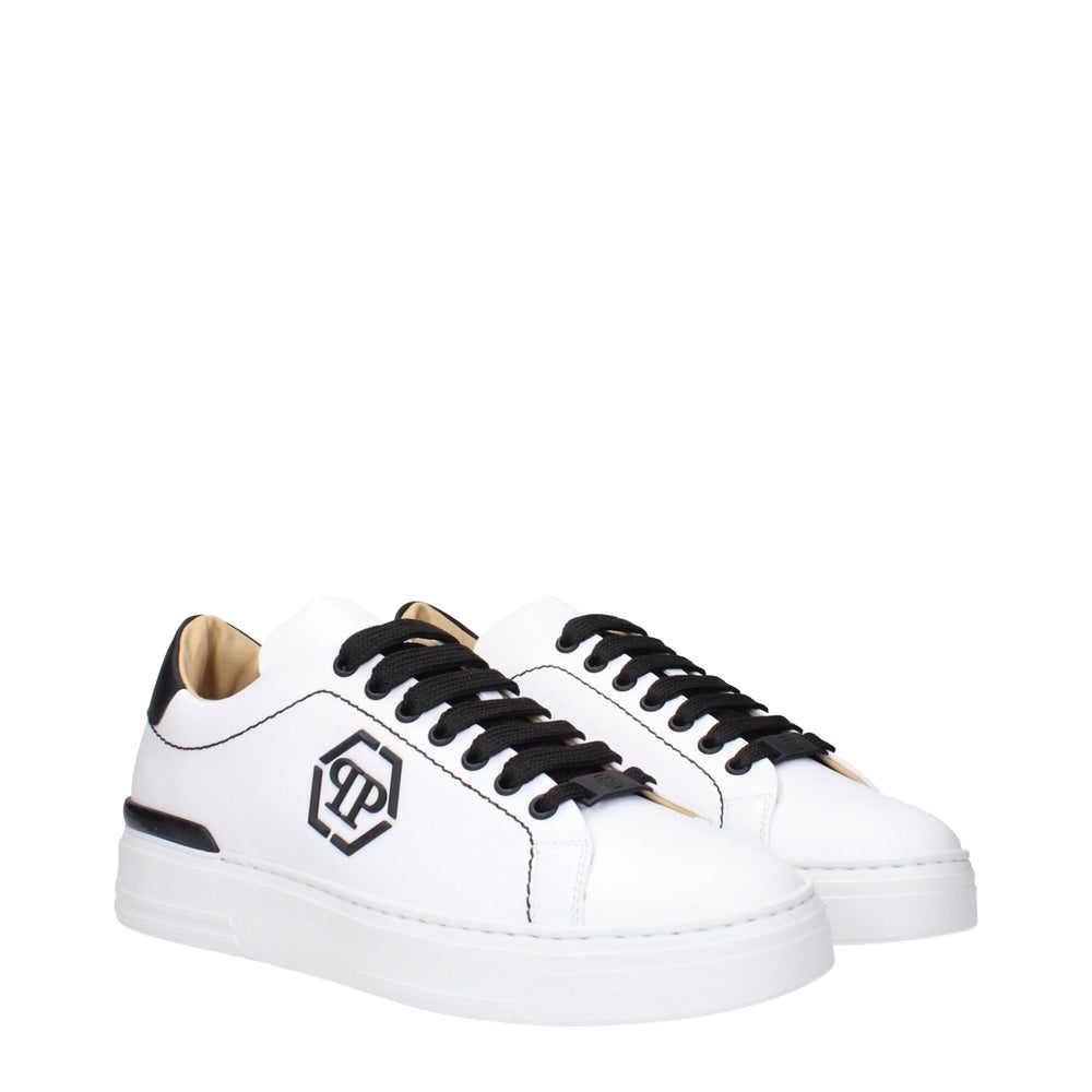 Philipp Plein White Leather Low Top Sneakers - EU44/US11