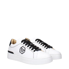 Philipp Plein White Leather Low Top Sneakers - EU44/US11