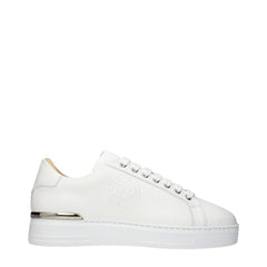Ténis baixos de couro branco para homem da Philipp Plein, com uma silhueta minimalista e um acabamento premium.