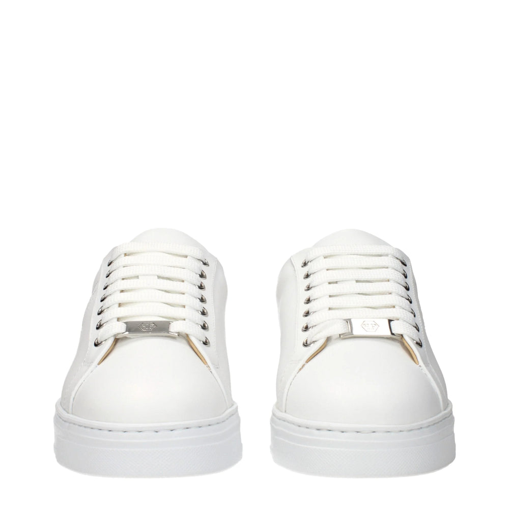 Philipp Plein White Leather Low Top Sneakers - EU45/US12