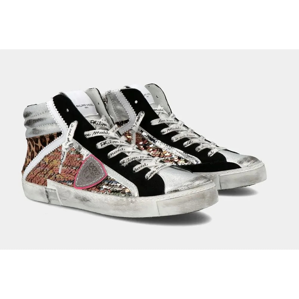 Philippe Model Elegant Gray Leather Sneakers with Sequin Details - EU36/US6 - Sneakers