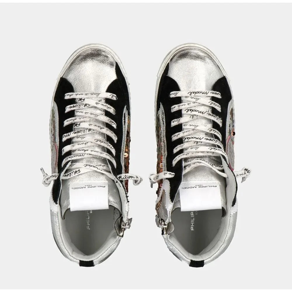 Philippe Model Elegant Gray Leather Sneakers with Sequin Details - EU36/US6 - Sneakers