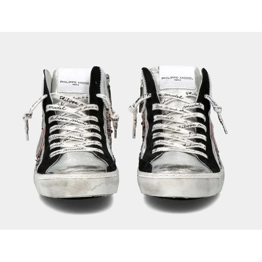 Philippe Model Elegant Gray Leather Sneakers with Sequin Details - EU36/US6 - Sneakers