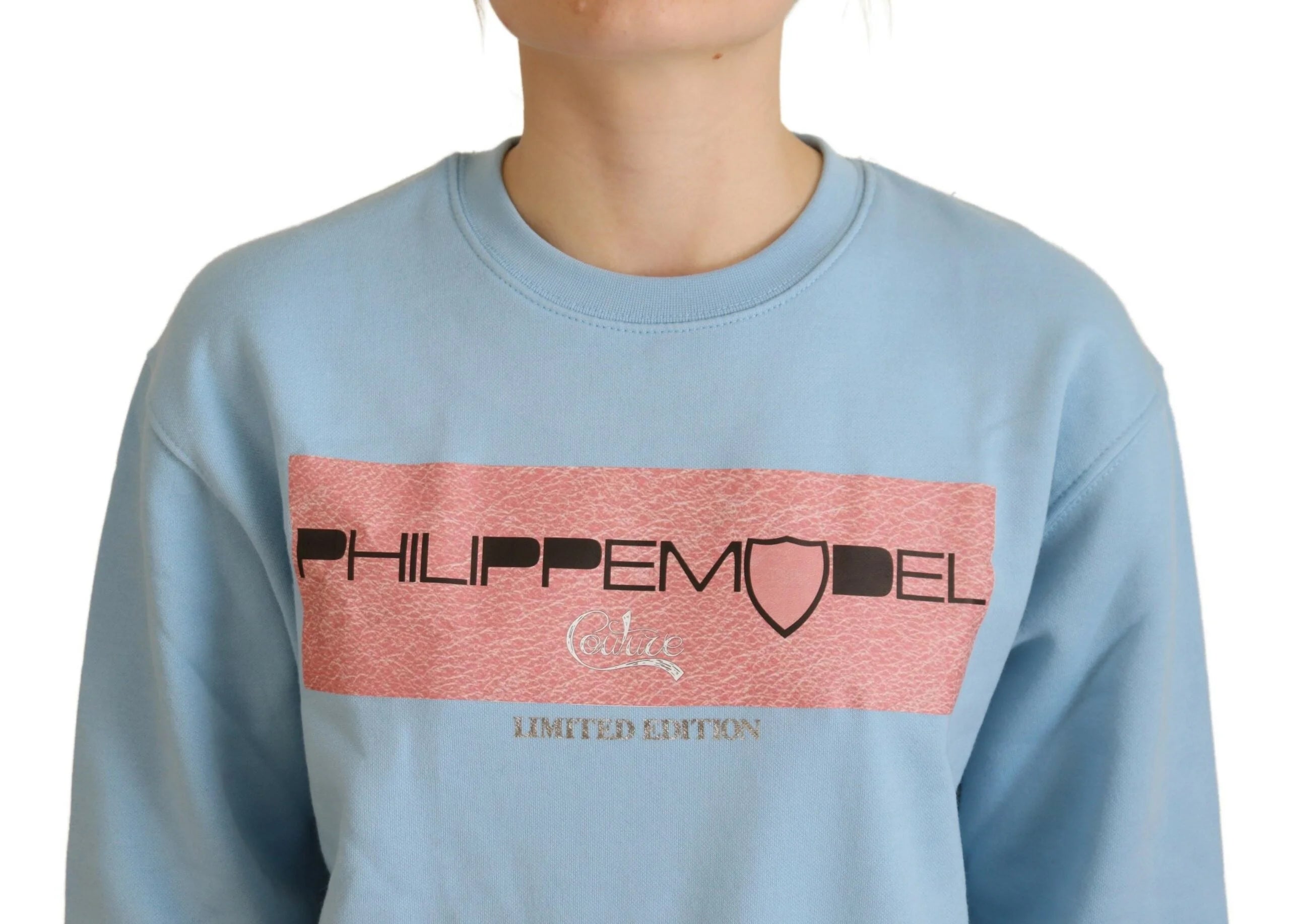 Philippe Model Light Blue Logo Printed Long Sleeves Sweater - IT38|XS - Sweaters