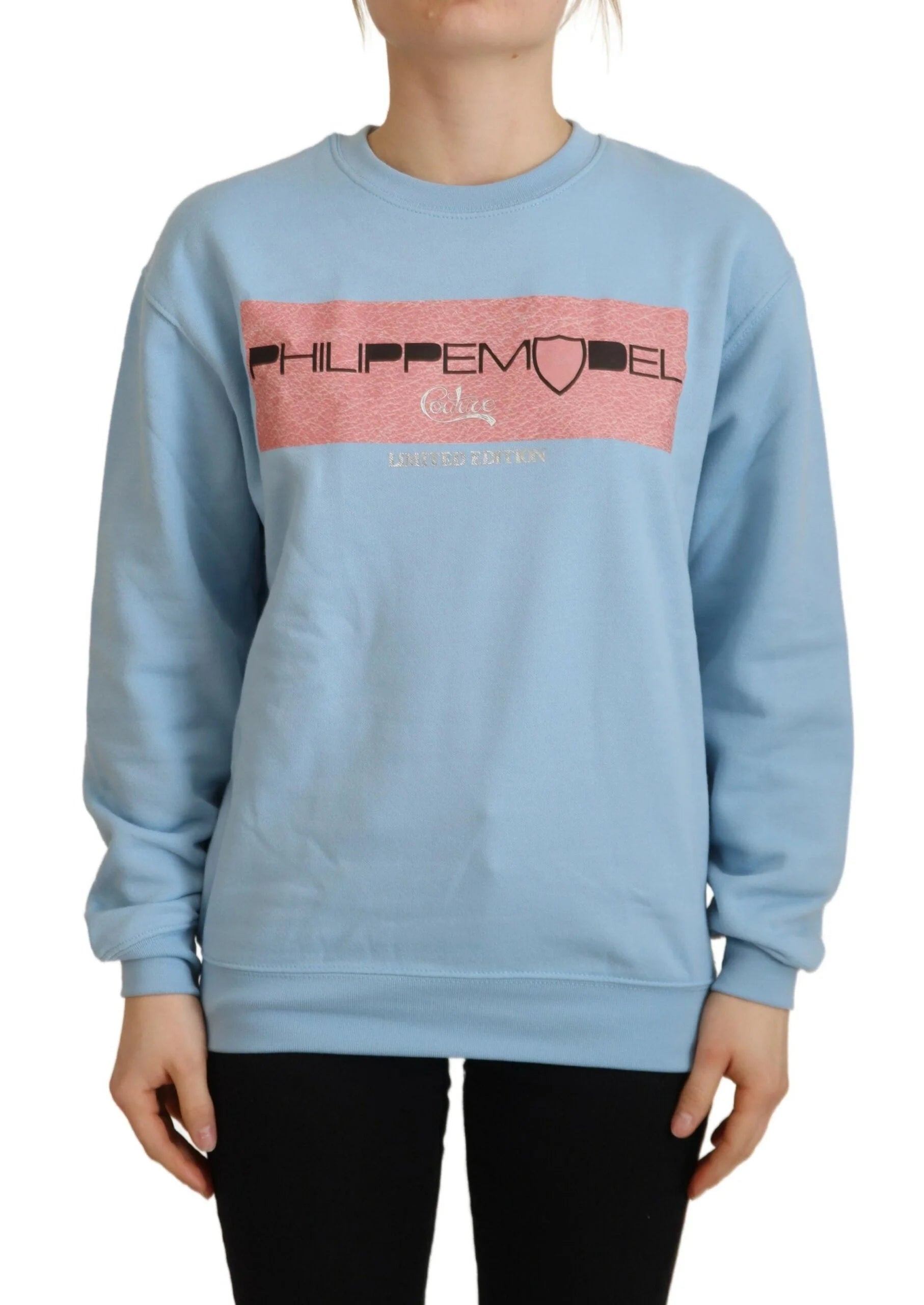 Philippe Model Light Blue Logo Printed Long Sleeves Sweater - IT38|XS - Sweaters