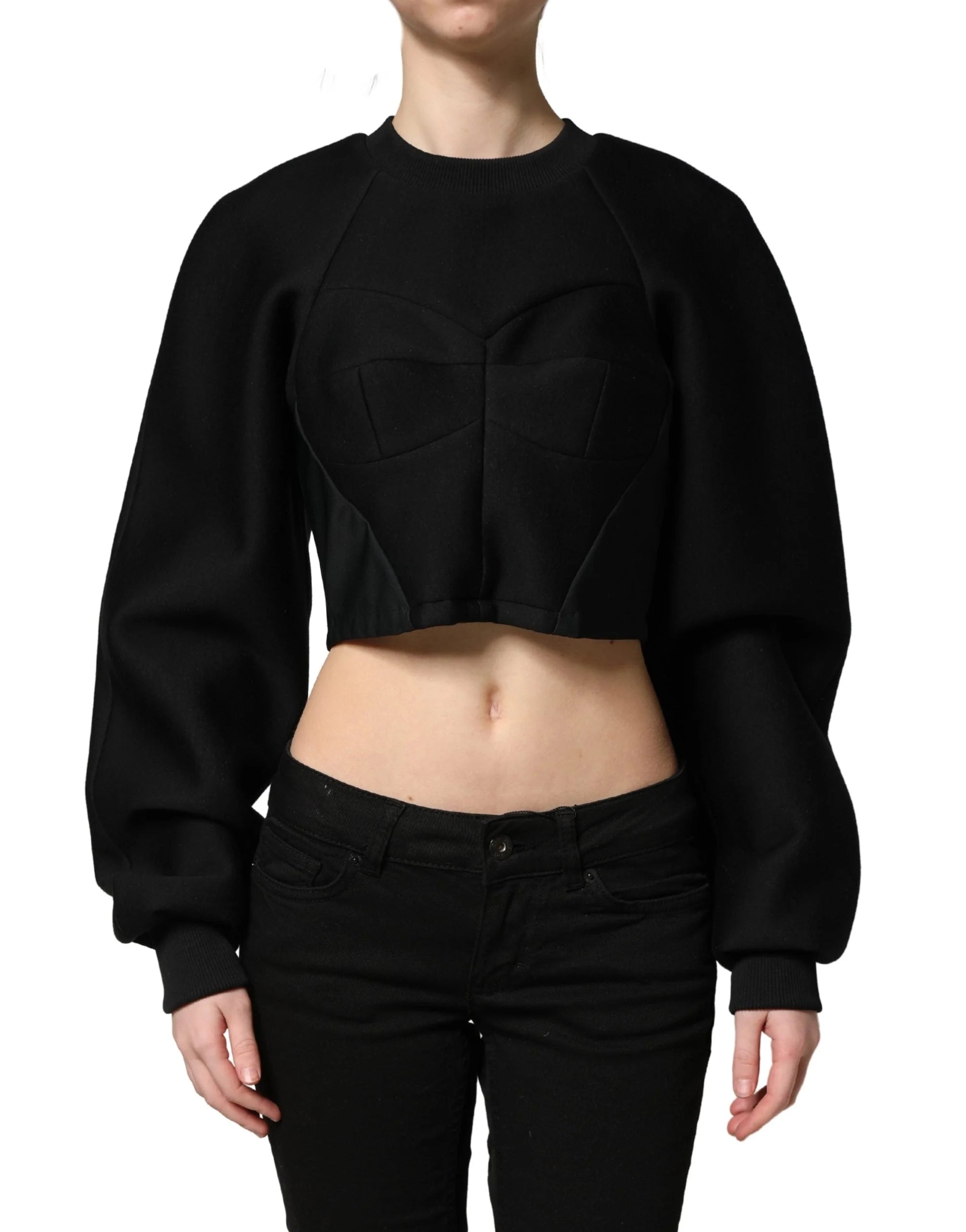 Philosophy Black Cropped ZipperBack Sweatshirt Sweater - IT36|XXS