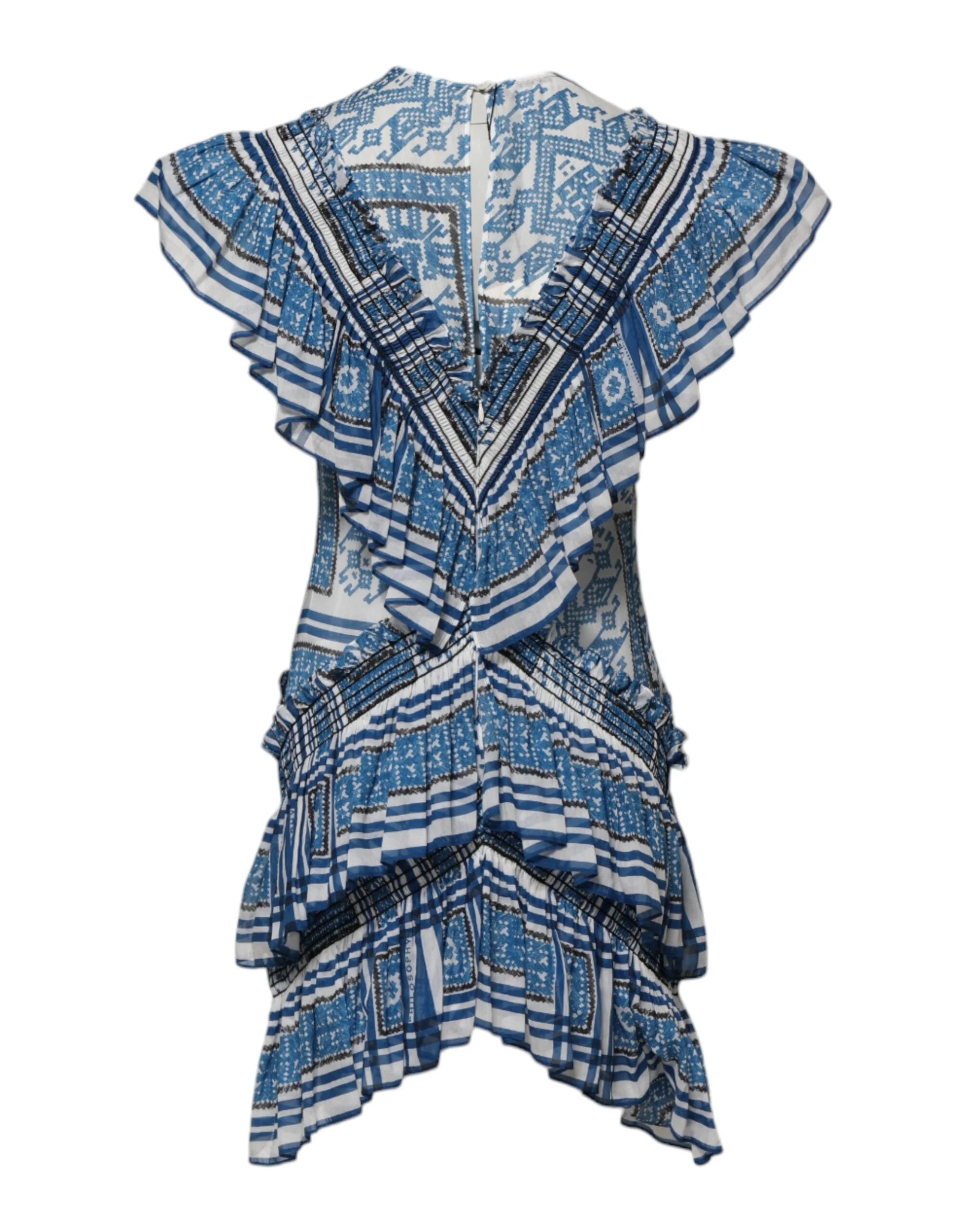 Philosophy di Lorenzo Serafini Blue Patterned Layered Short Sleeves Mini Dress - IT38 | XS