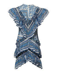 Philosophy di Lorenzo Serafini Blue Patterned Layered Short Sleeves Mini Dress - IT38 | XS