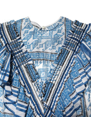 Philosophy di Lorenzo Serafini Blue Patterned Layered Short Sleeves Mini Dress - IT38 | XS