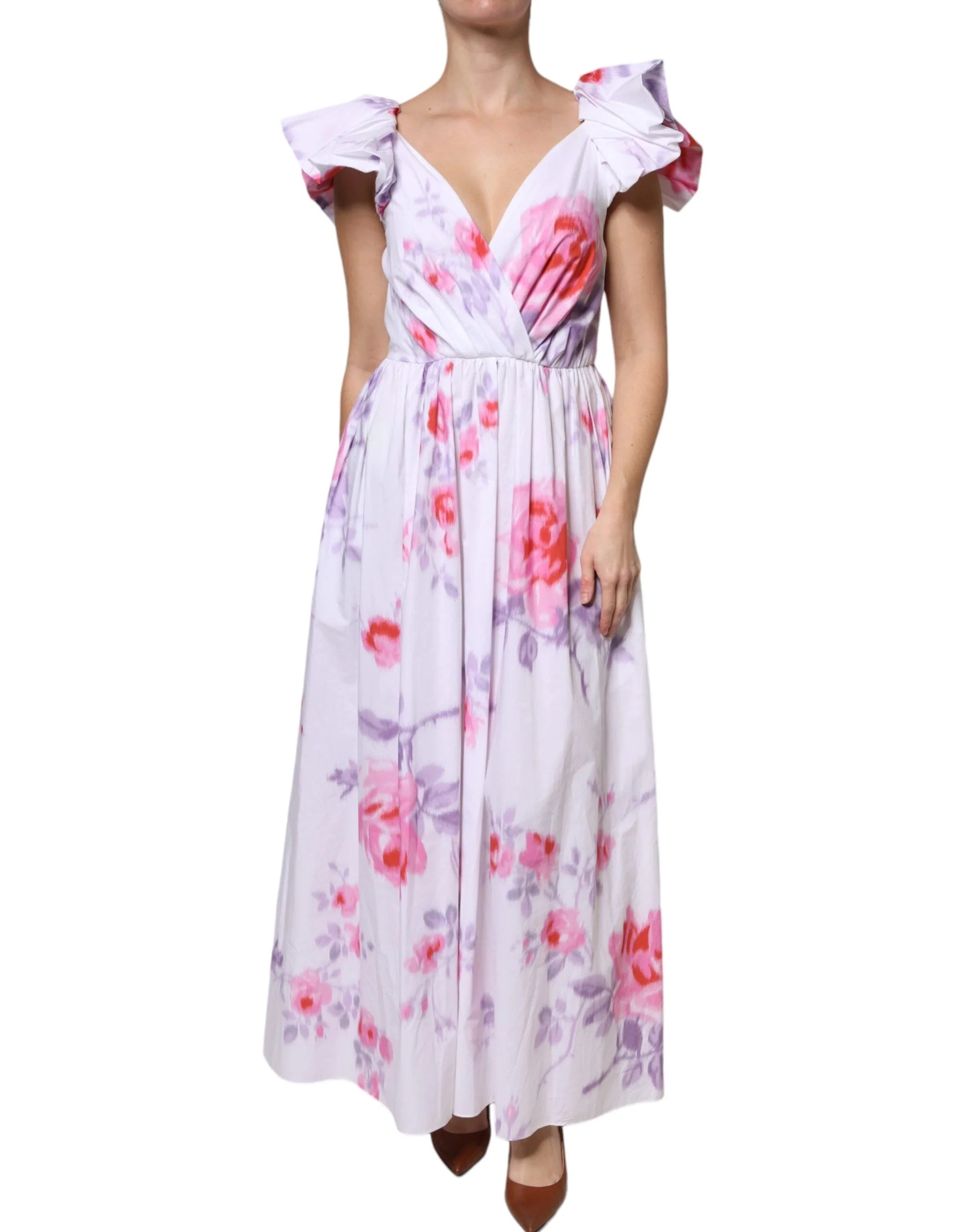 Philosophy White Floral Cotton Maxi Dress - IT42|M - Dresses
