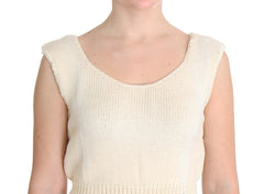 PINK MEMORIES Beige Cotton Blend Knitted Sleeveless Sweater - One Size - Sweaters