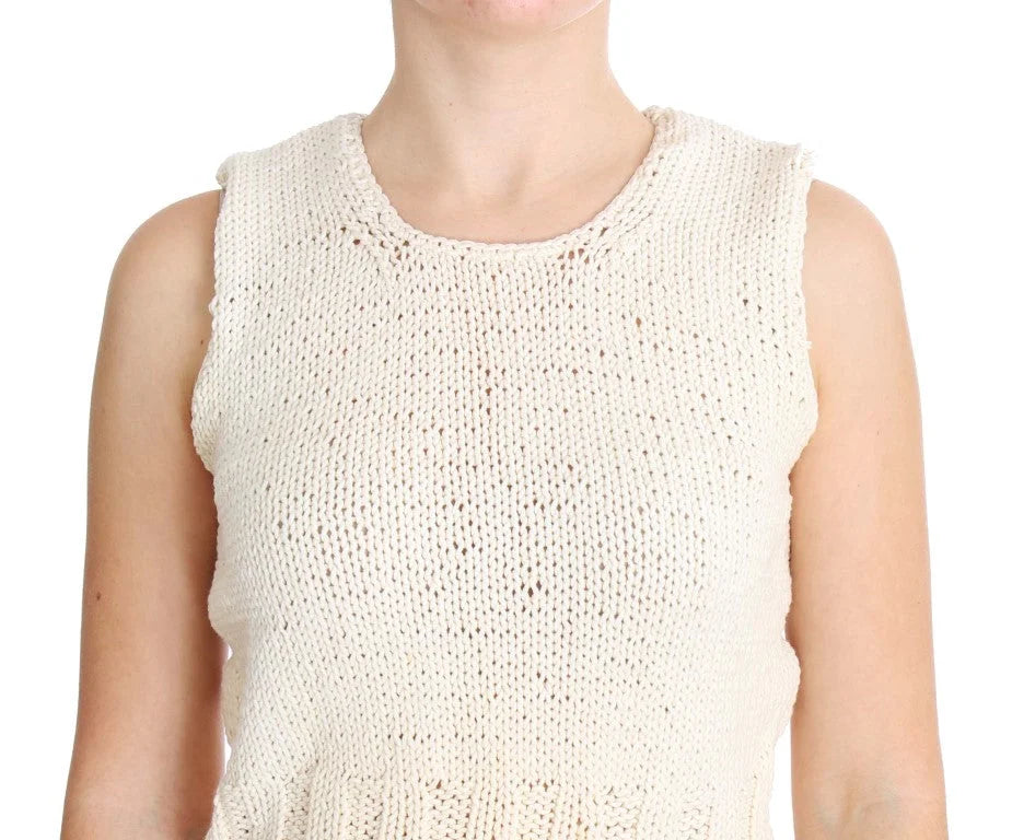PINK MEMORIES Beige Cotton Blend Knitted Sleeveless Sweater - One Size - Sweaters