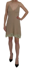 PINK MEMORIES Beige Lace Spaghetti Strap Mini Cotton Dress - Dresses